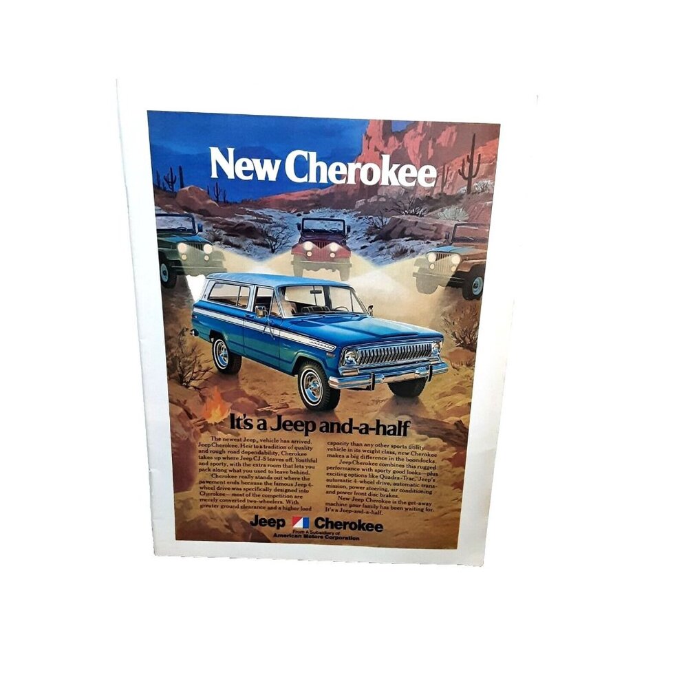 1974 Jeep Cherokee Blue Color Original Print Ad 70s